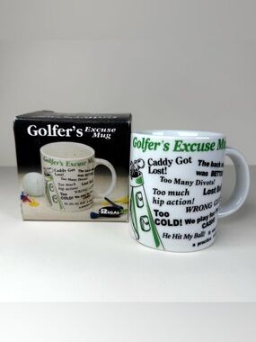 Funny Golfers Excuses 10 oz  Mug by Regal Dishwasher Safe 3.5” Tall New In Box